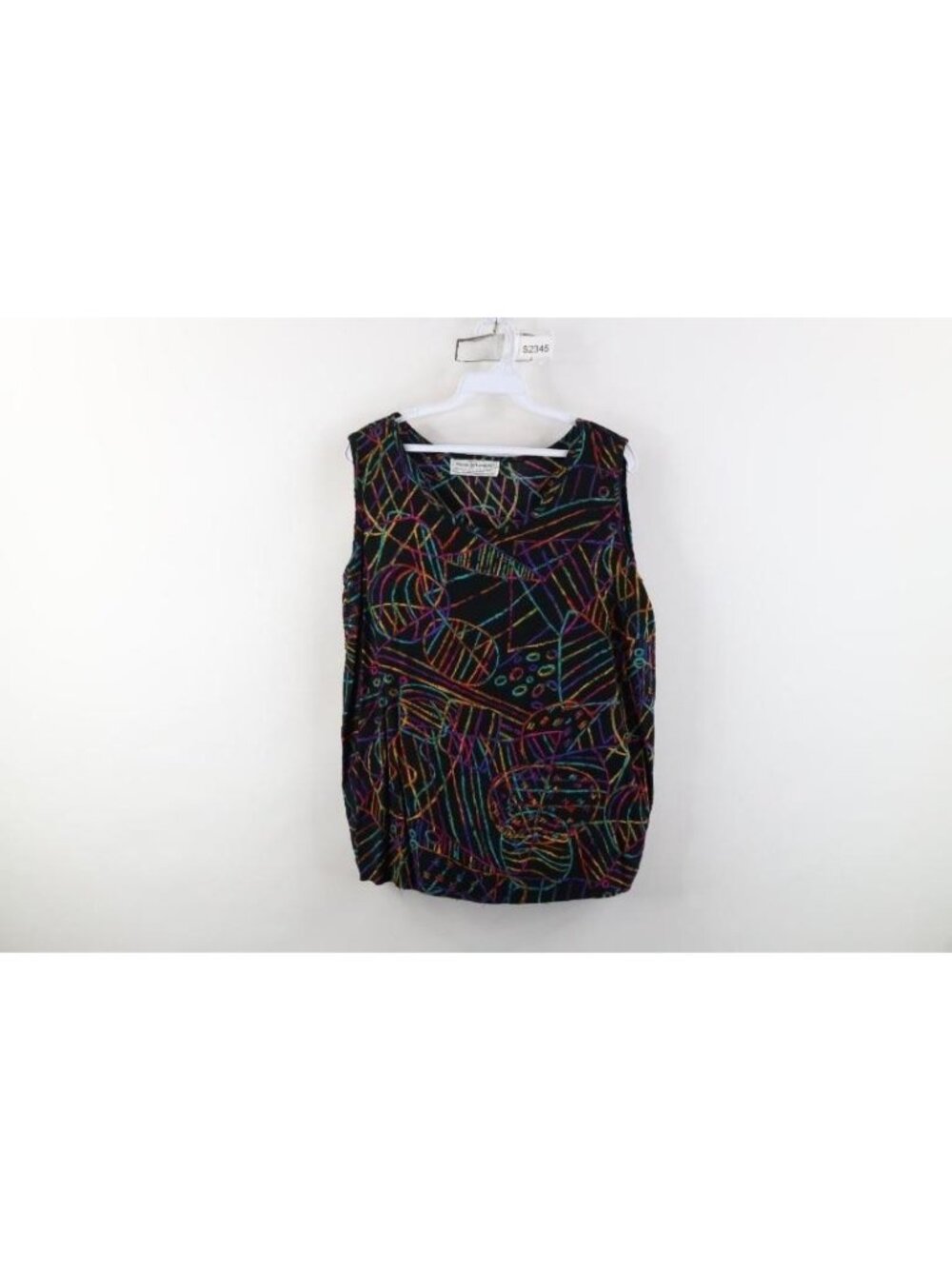 Vtg 90s Streetwear Womens L Babydoll Rayon Gabardine Neon Art Tank Top T-Shirt